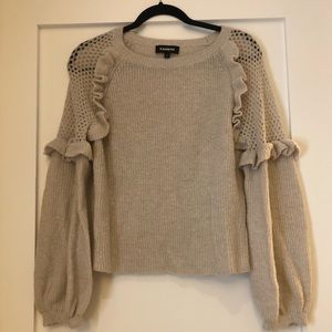 Express Balloon Sleeve Sweater with Ruffle Detail